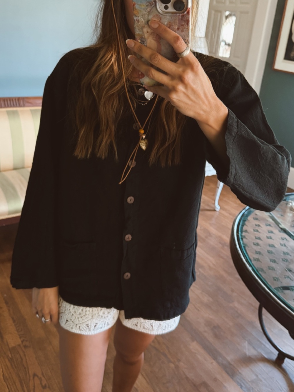 Vintage sea breeze Black Button-Front Lightweight cotton Jacket sz small - Picture 6 of 9